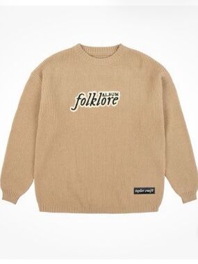 Rare Authentic Taylor Swift Tan Beige Folklore Chenille Patch Crewneck Sweater